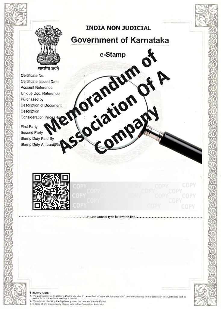 eStamp Memorandum Of Association of a Company