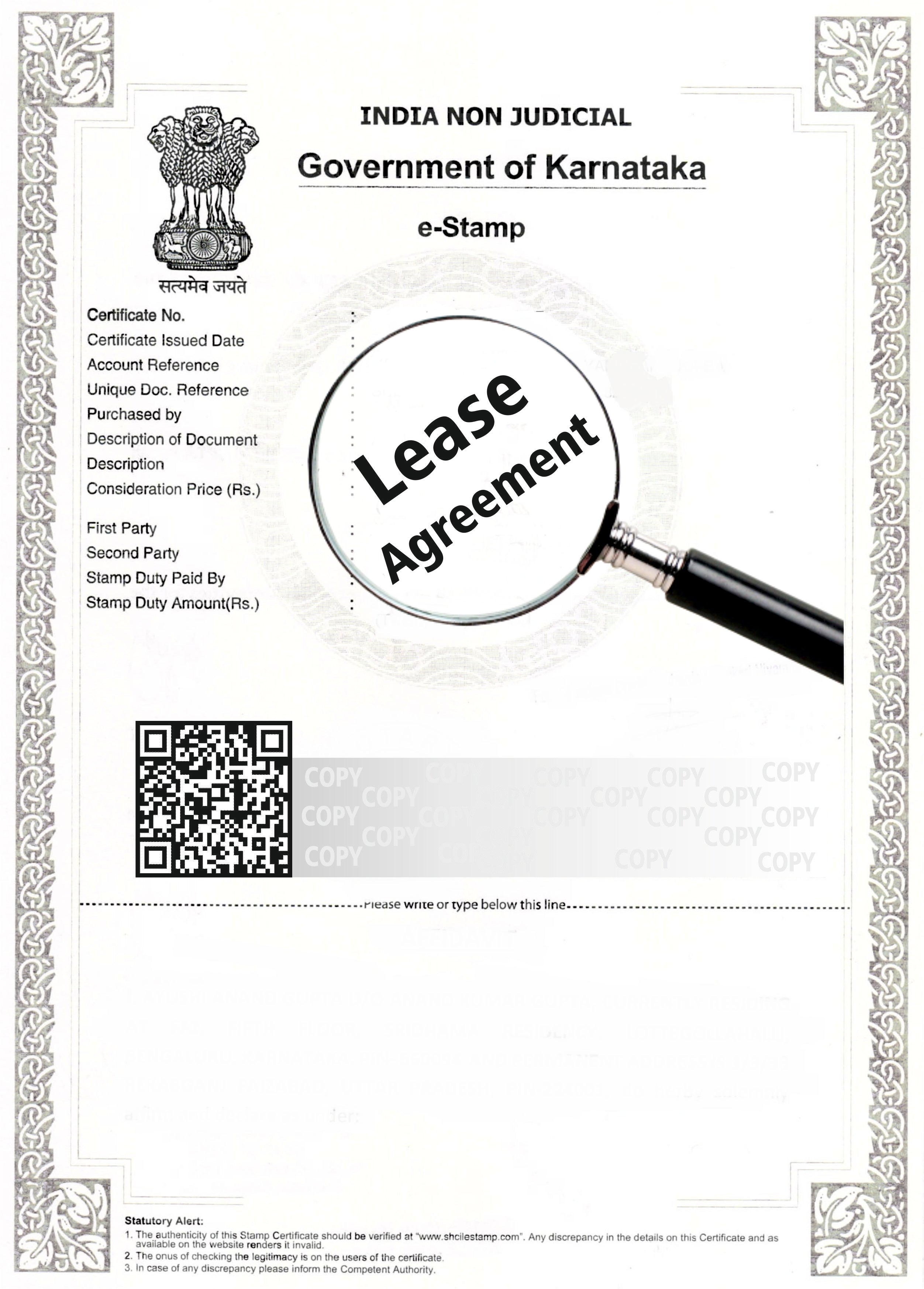 eStamp Lease Agreement – Rental Agreement, Notary and Affidavit